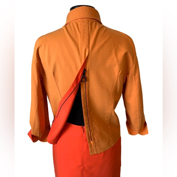 AKRIS Reversible Natalie Jacket Matching Skirt Set Two Toned Orange Cotton - Picture 3 of 16